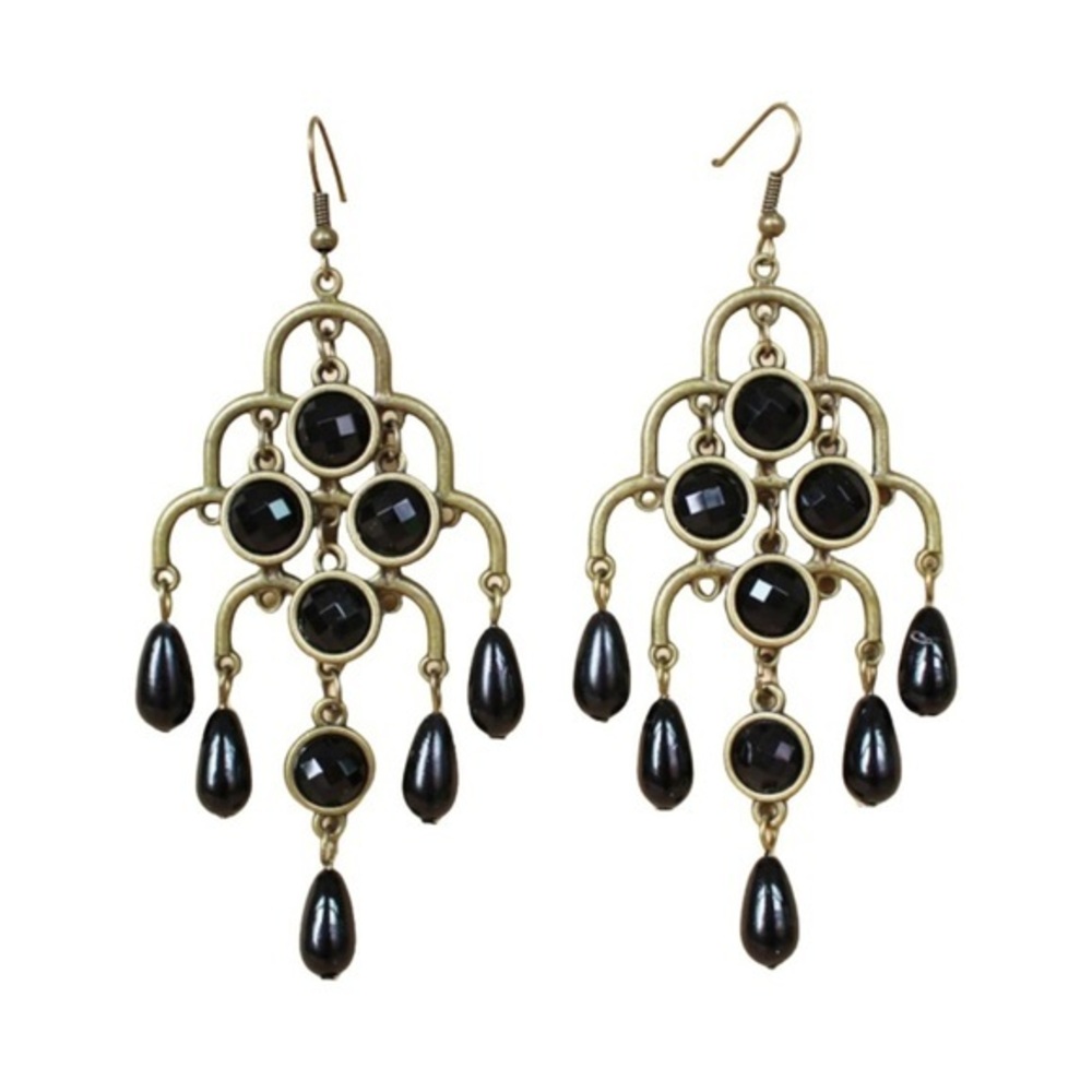 Elegant Black and Gold Chandelier Earrings